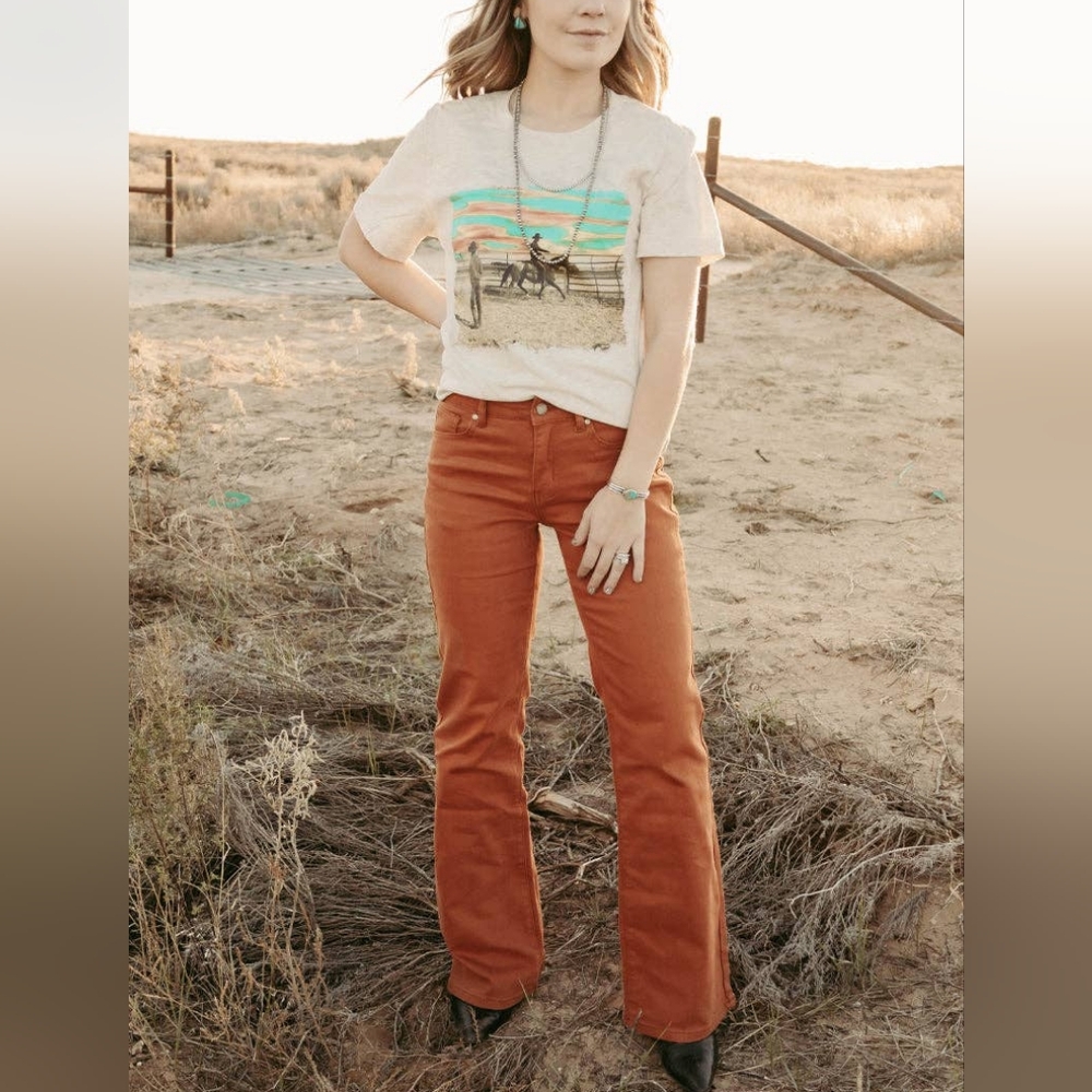 NWT Rust WALKING WEST DENIM LONG HIGH RISE JEANS - Picture 2 of 4